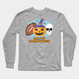 Happy Football Halloween - Spooky Skull and Pumpkin Long Sleeve T-Shirt